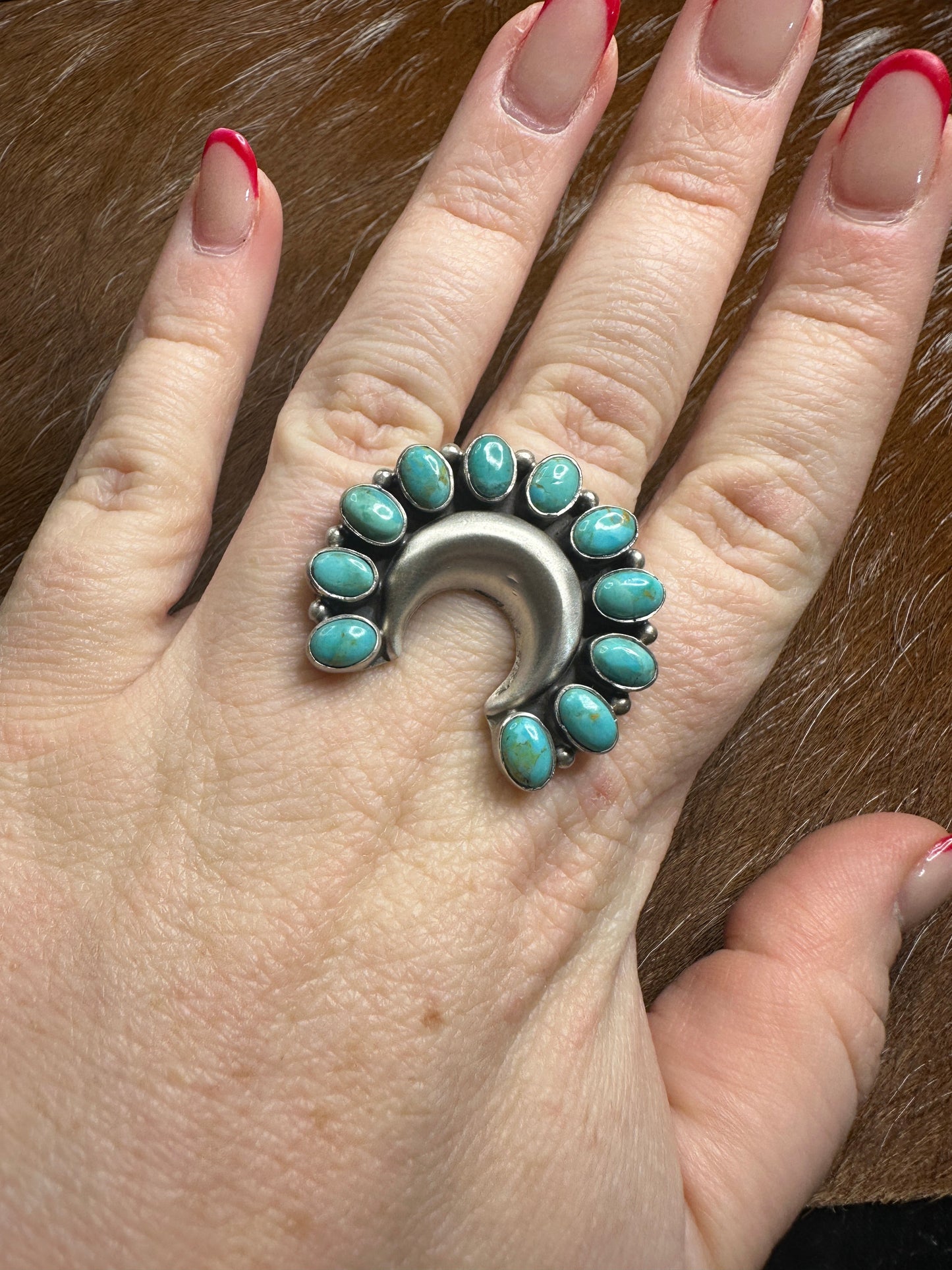 Beautiful Handmade Turquoise And Sterling Silver Adjustable Moon Ring