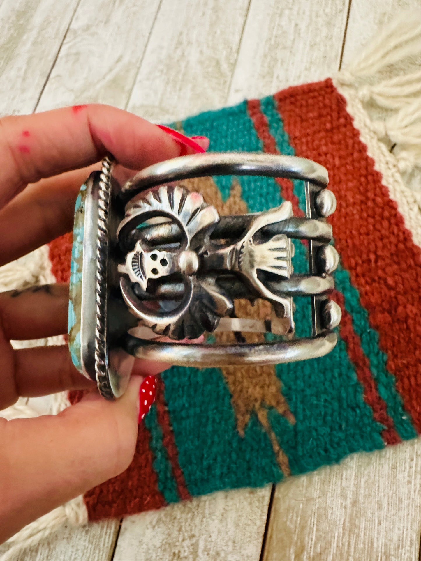 Handcrafted Sterling Silver & Number 8 Turquoise Cuff Bracelet by Chimney Butte