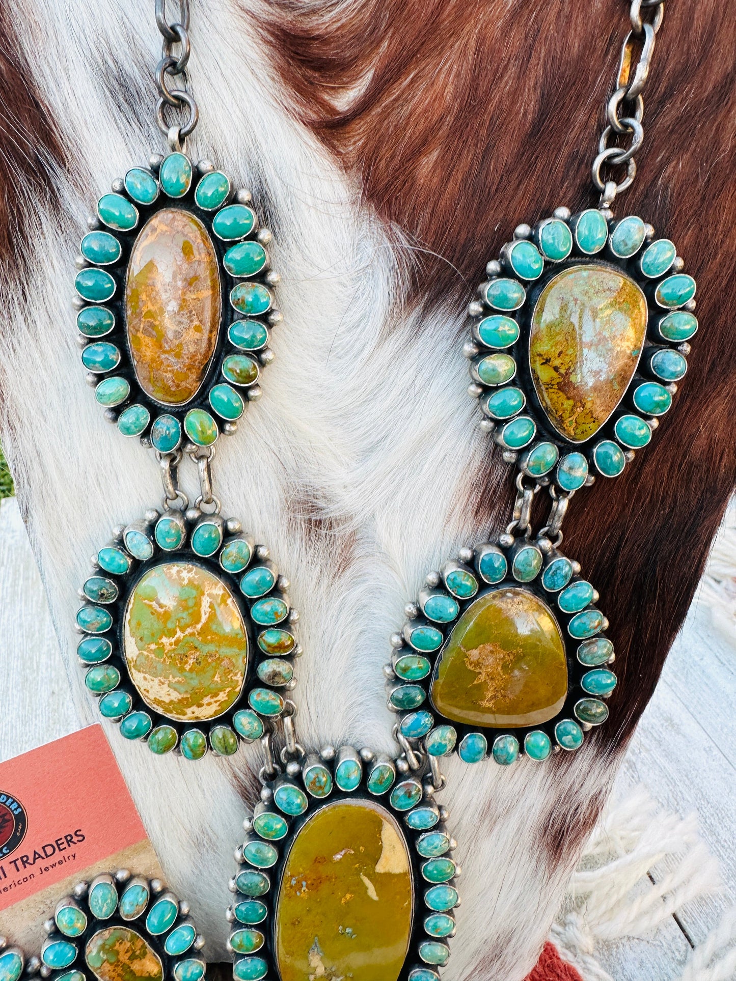 Handcrafted Royston, Kingman Turquoise & Sterling Silver Necklace and Earring Set by Blaine Yellowhorse
