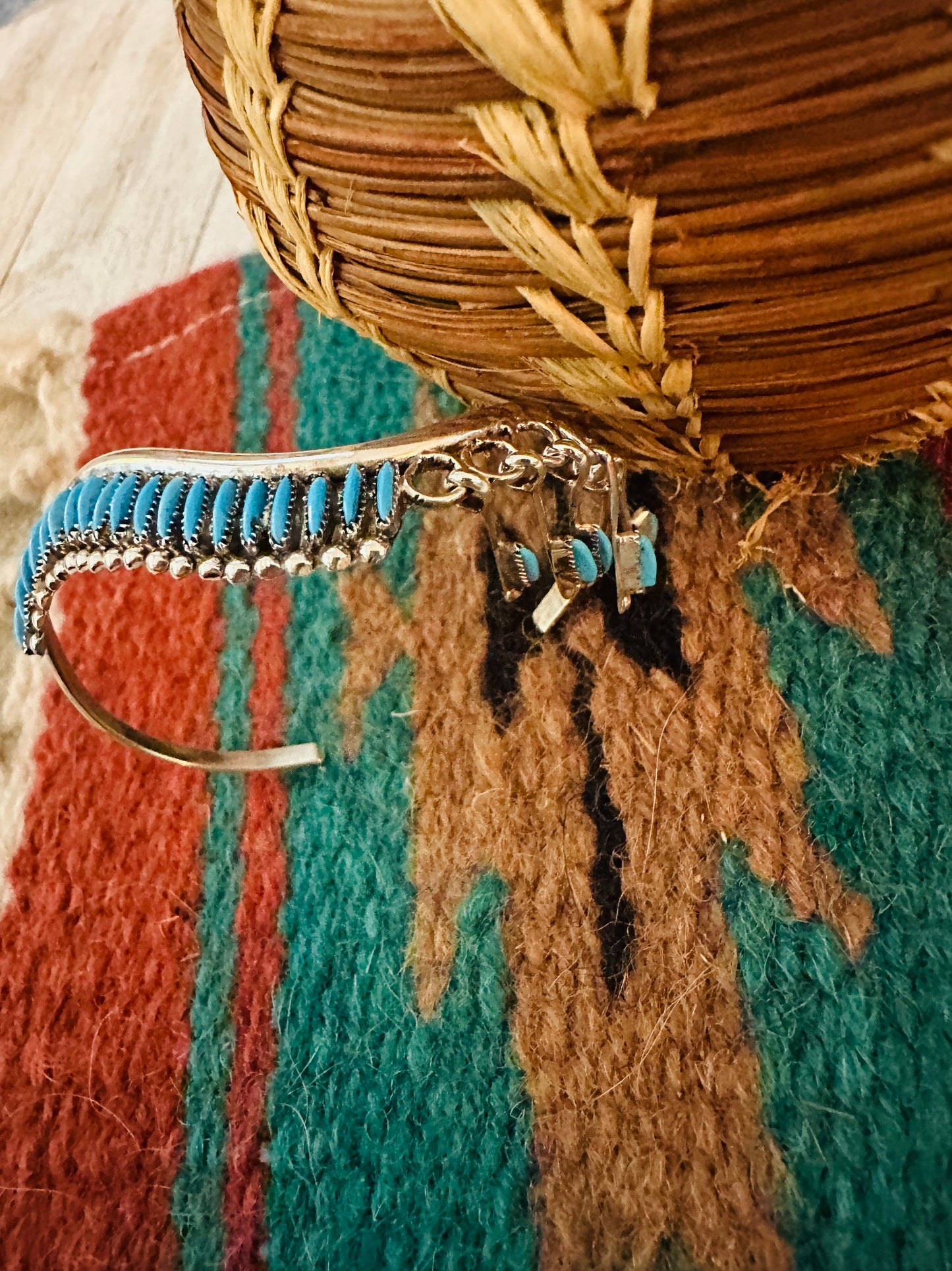 Handcrafted Sterling Silver & Turquoise Needlepoint Cuff Bracelet