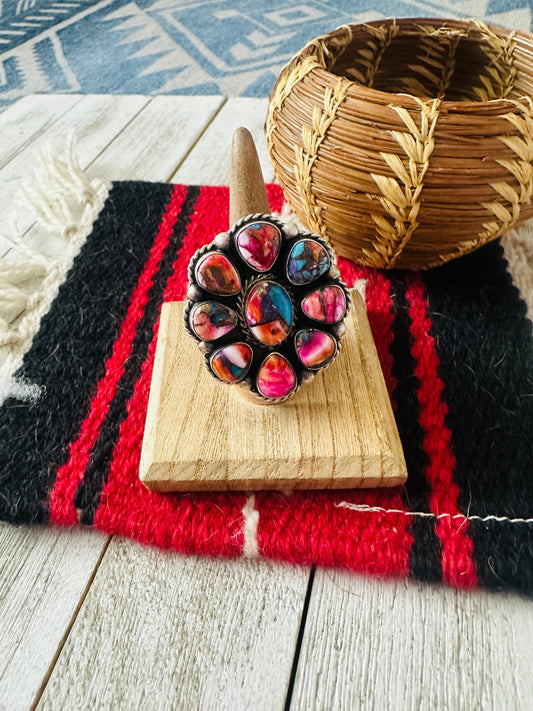 Handcrafted Sterling Silver & Pink Dream Mojave Cluster Adjustable Ring