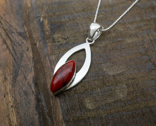 Red Jasper Marquise in Ribbon Sterling Silver Necklace