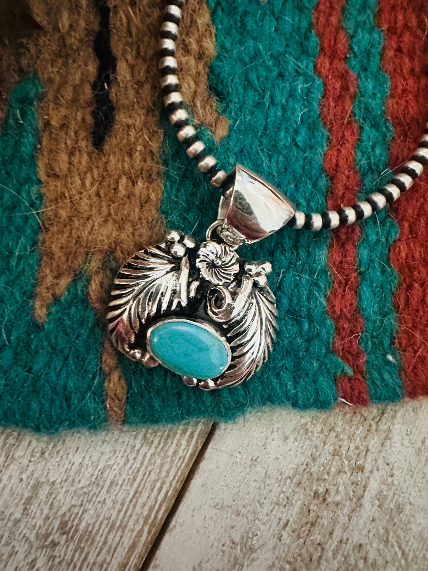 Handcrafted Turquoise & Sterling Silver Leaf Pendant