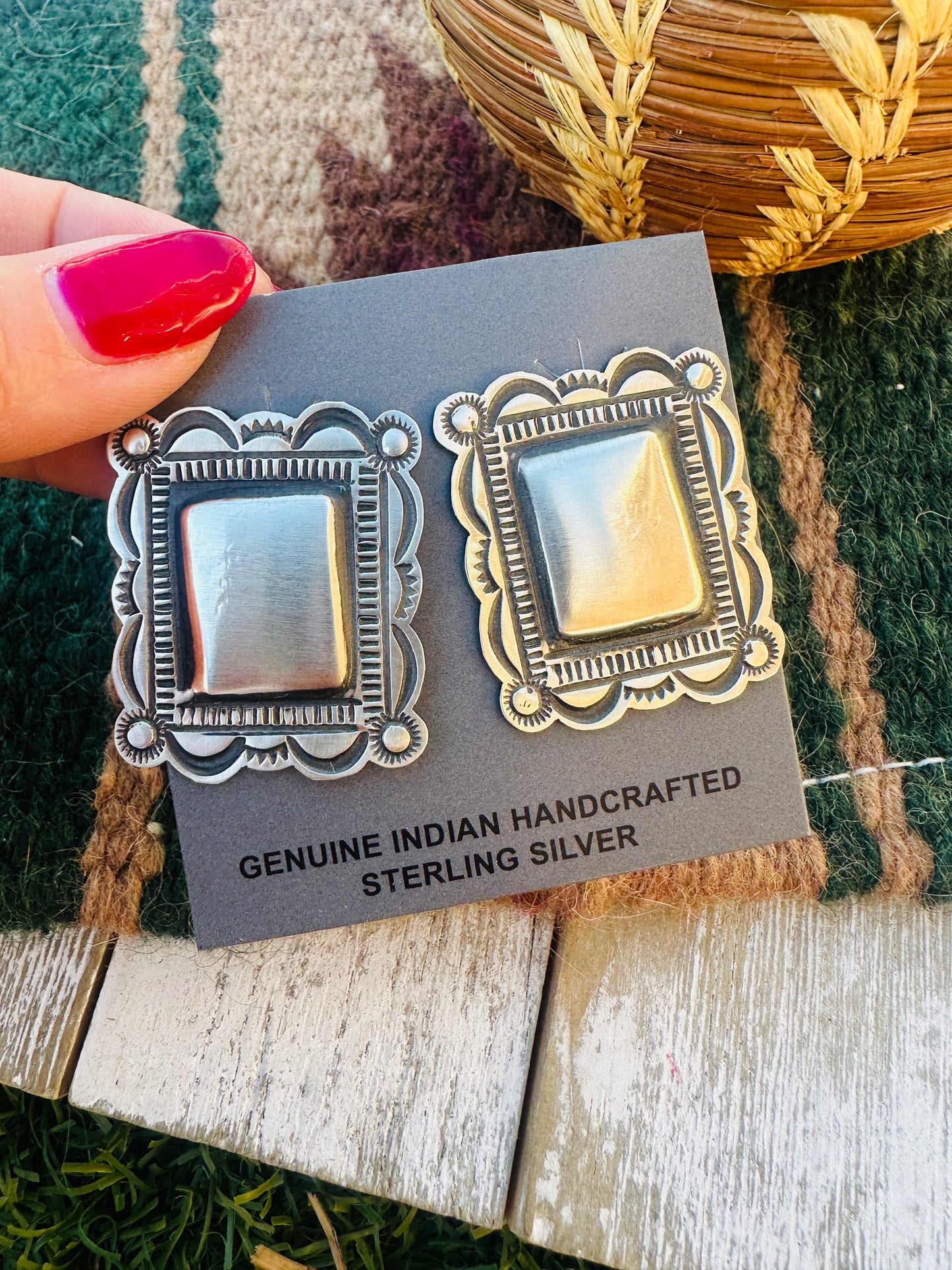 Handcrafted Sterling Silver Concho Post Earrings by Leander Tahe