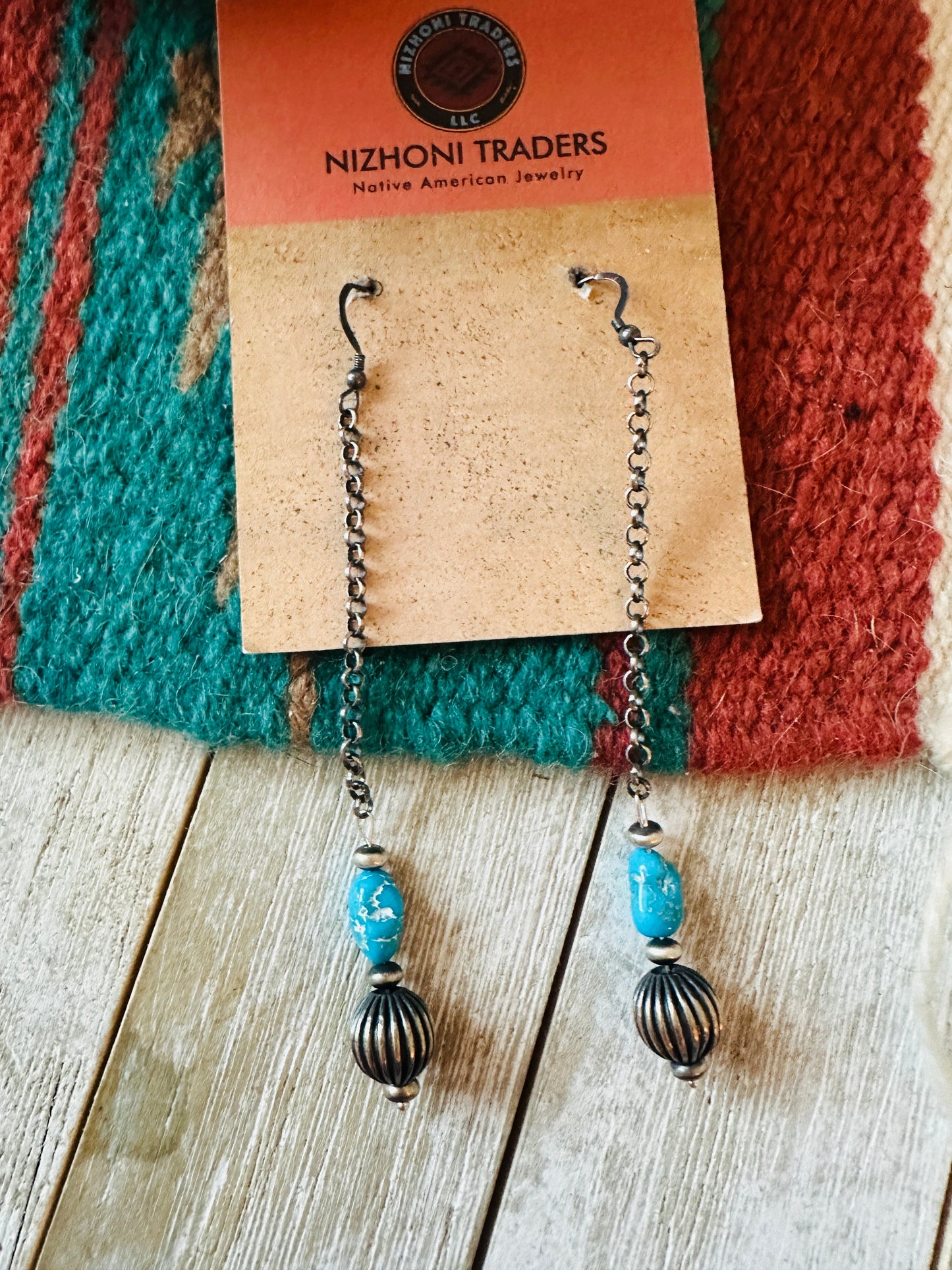 Handcrafted Turquoise & Sterling Silver Chain Dangle Earrings