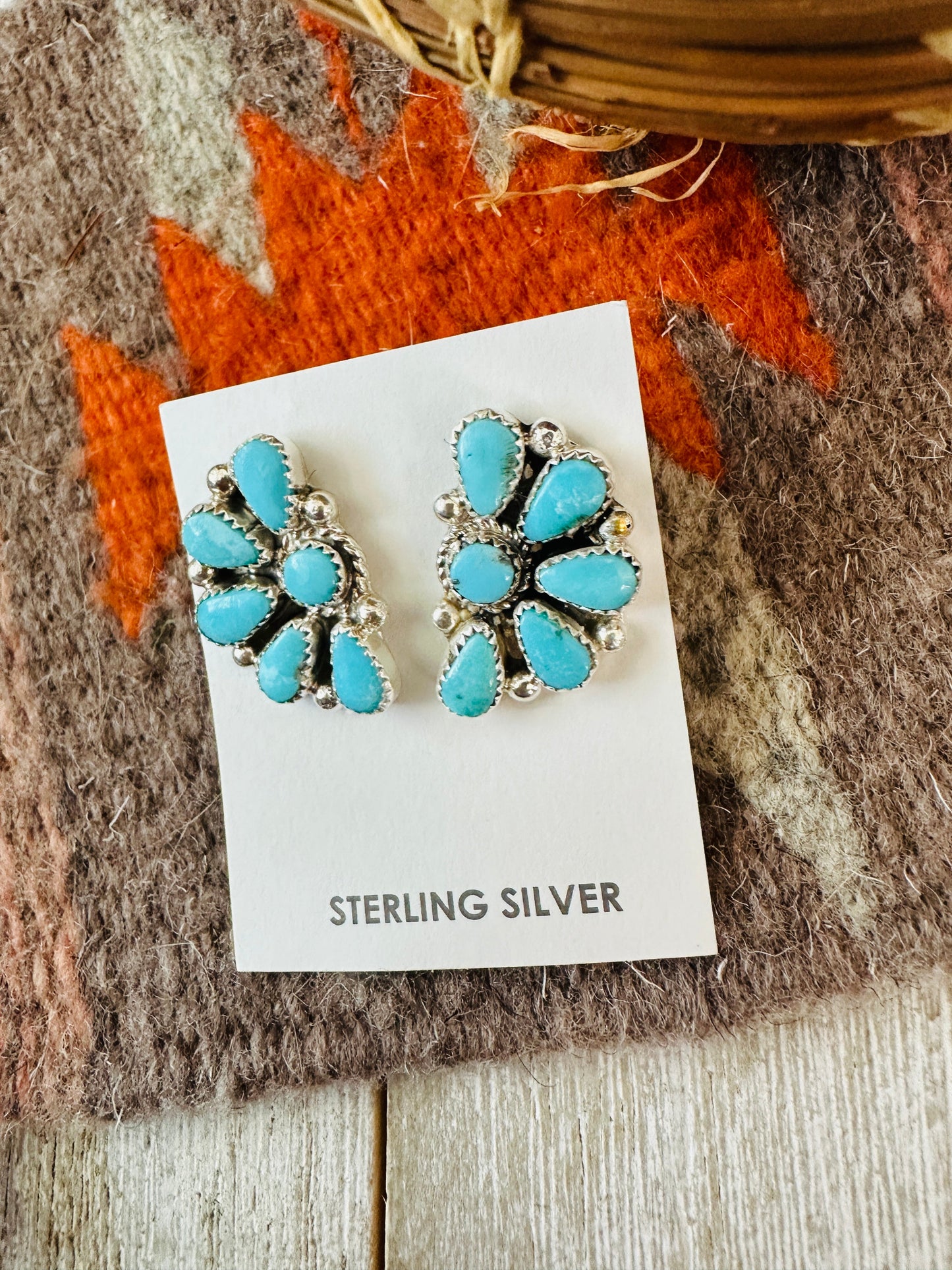 Handcrafted Sterling Silver & Turquoise Cluster Post Earrings