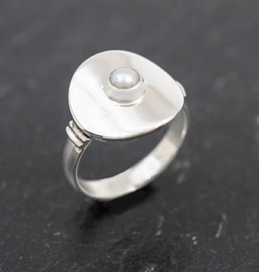 Sterling Silver Disc Ring w/ Pearl
