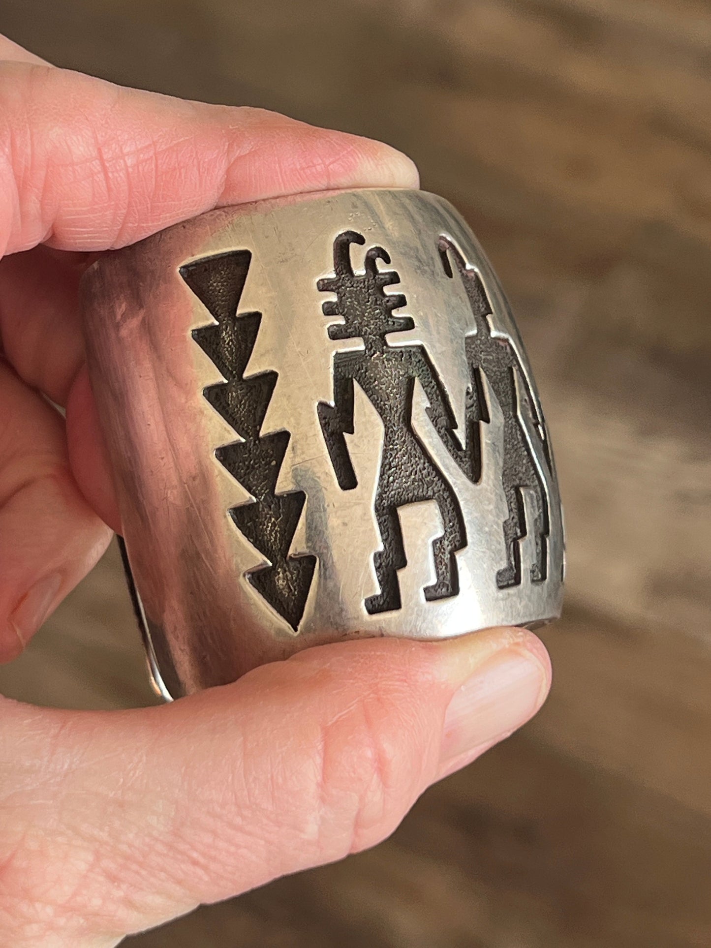 Handcrafted Vintage Sterling Silver Petroglyph Cuff