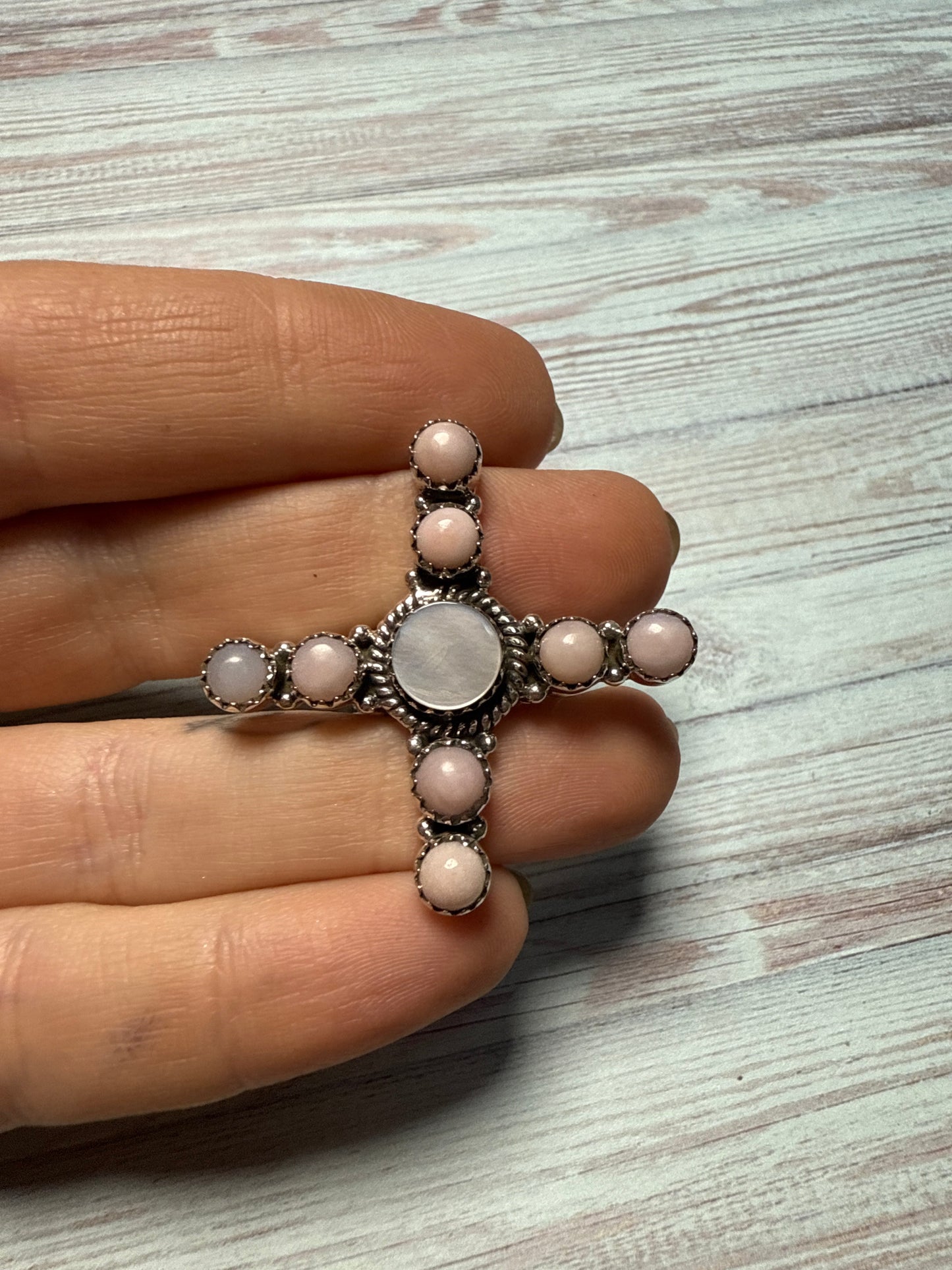 Handmade Pink Conch, Mother of Pearl, Sterling Silver Adjustable Ring