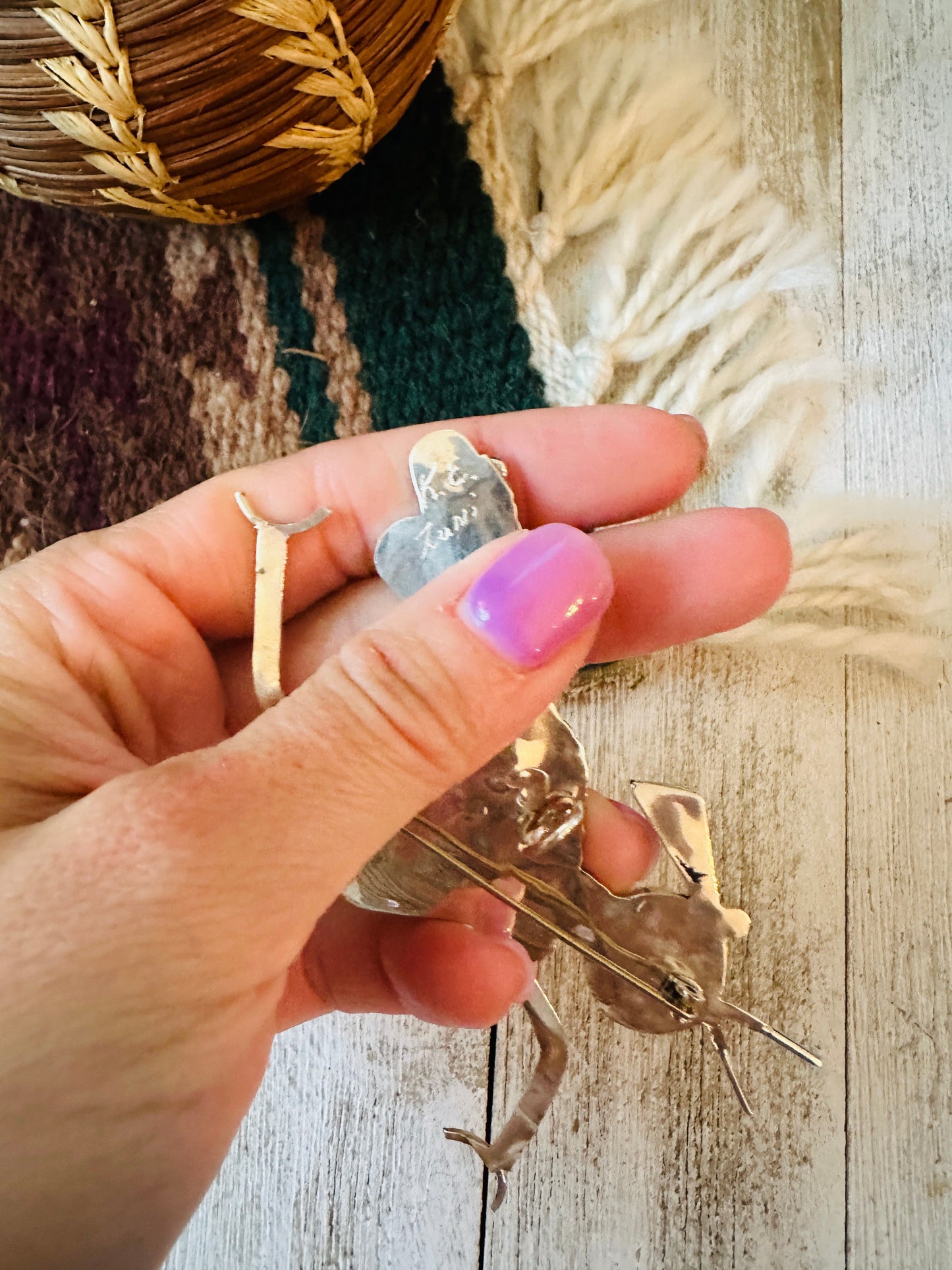 Handcrafted Multi Stone & Sterling Silver Inlay Roadrunner Brooch/ Pendant