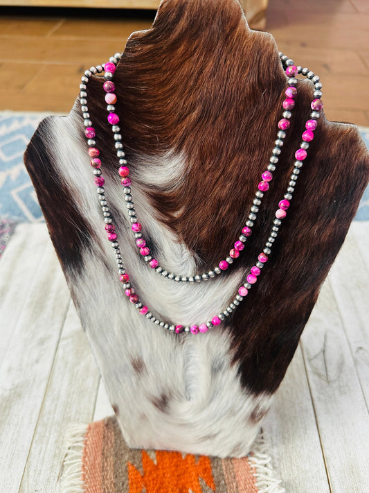 Handcrafted Sterling Silver & Pink Dream Mojave Beaded Necklace