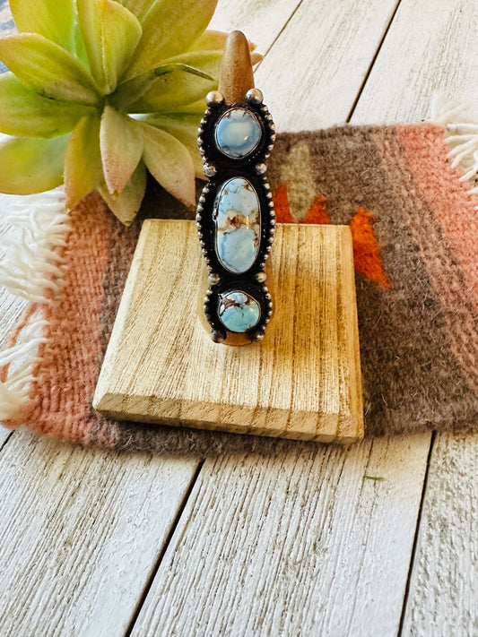 Handcrafted Golden Hills Turquoise & Sterling Silver Ring Size 6.5 by Kathleen Livingston