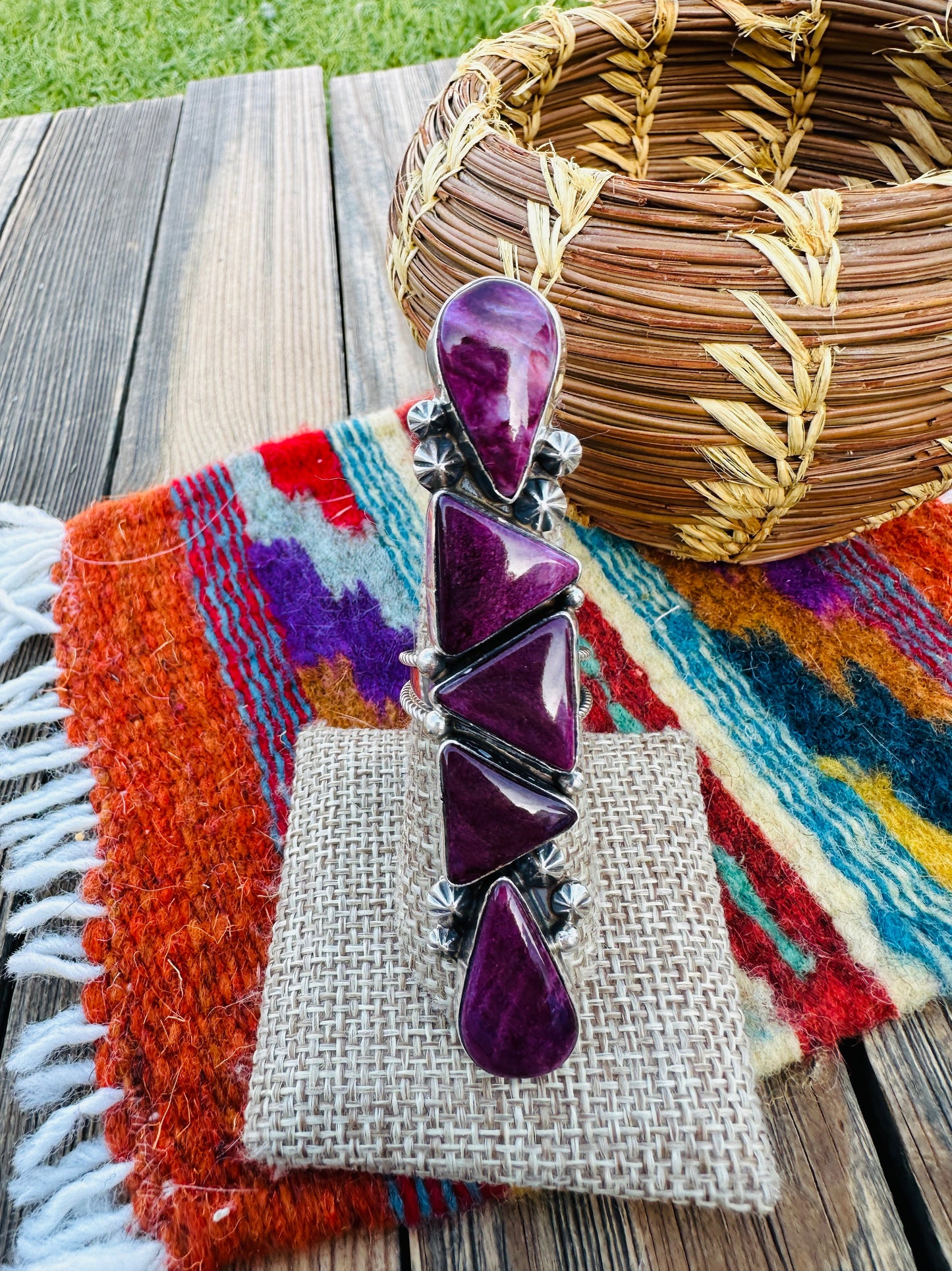 Handcrafted Purple Spiny Oyster & Sterling Silver Adjustable Ring by Jacqueline Silver