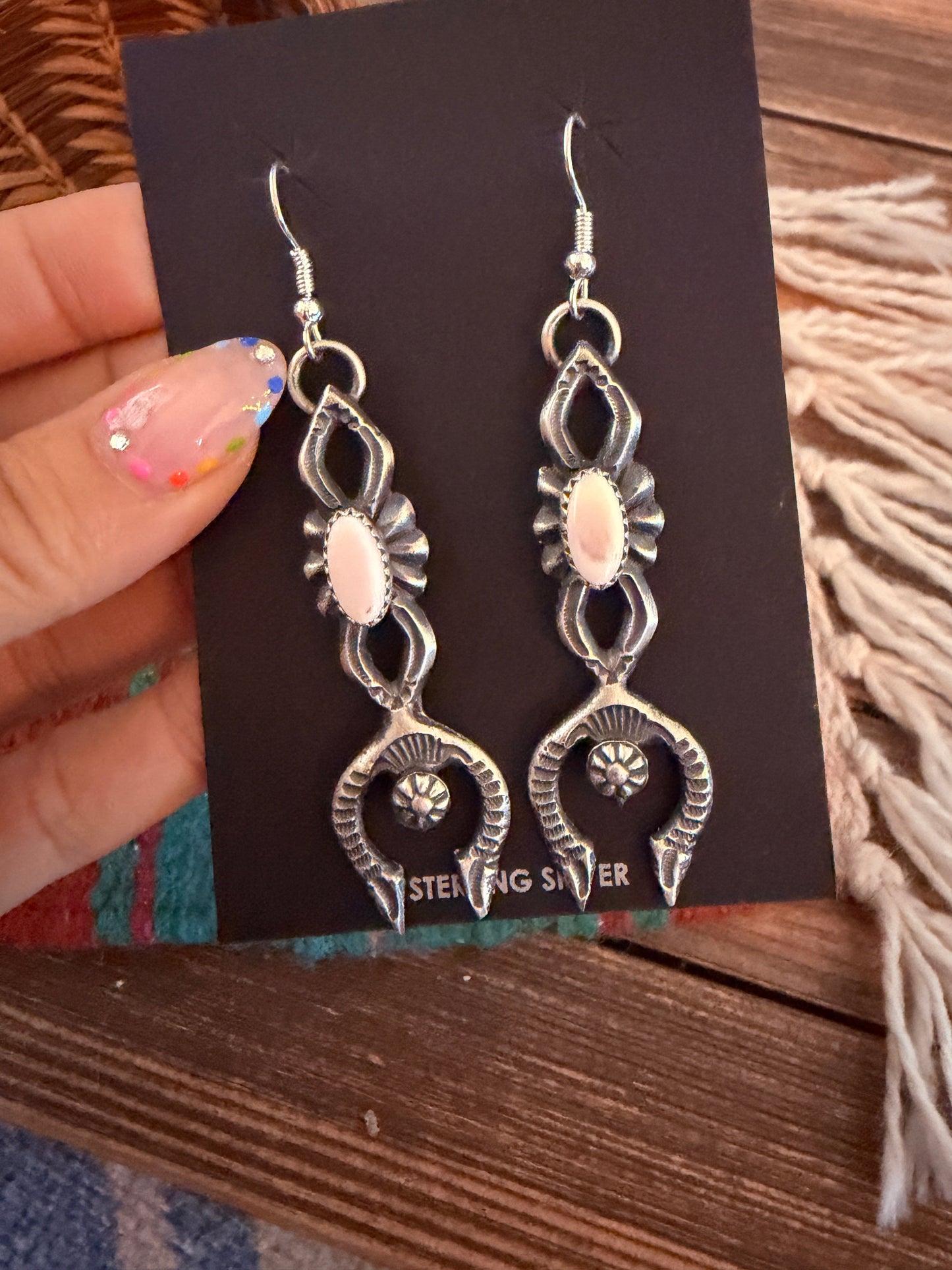 Handcrafted Queen Pink Conch & Sterling Silver Naja Dangle Earrings by Kevin Billah