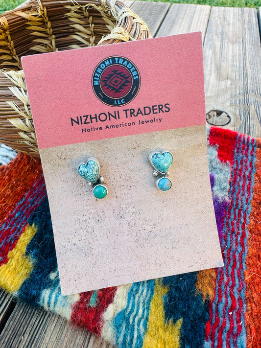 Handcrafted Turquoise & Sterling Silver Heart Earrings