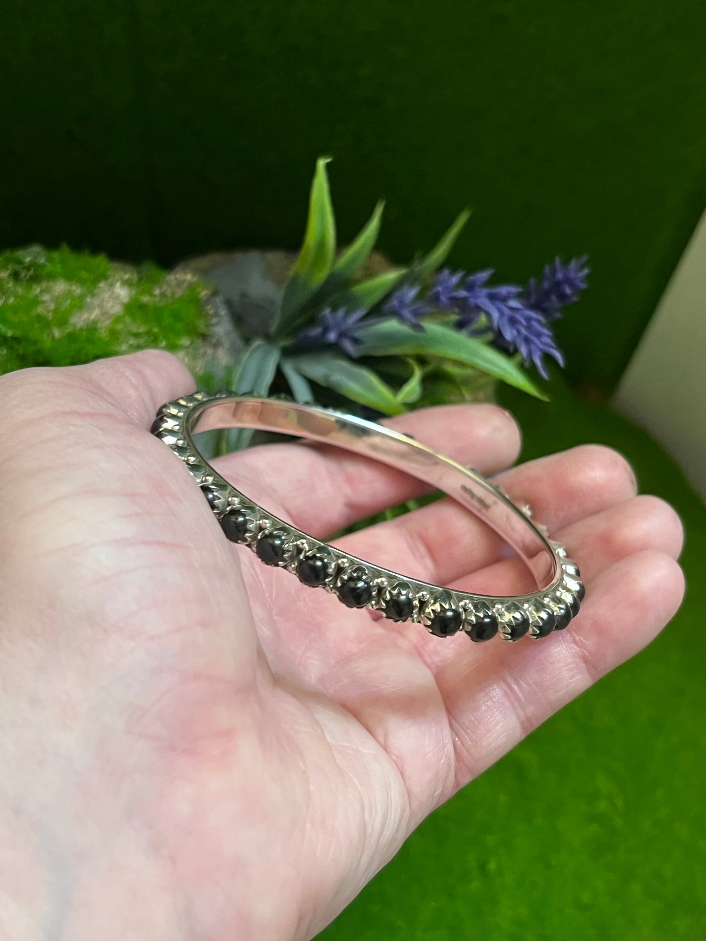 Handmade Black Onyx & Sterling Silver Custom Bangles Size 8