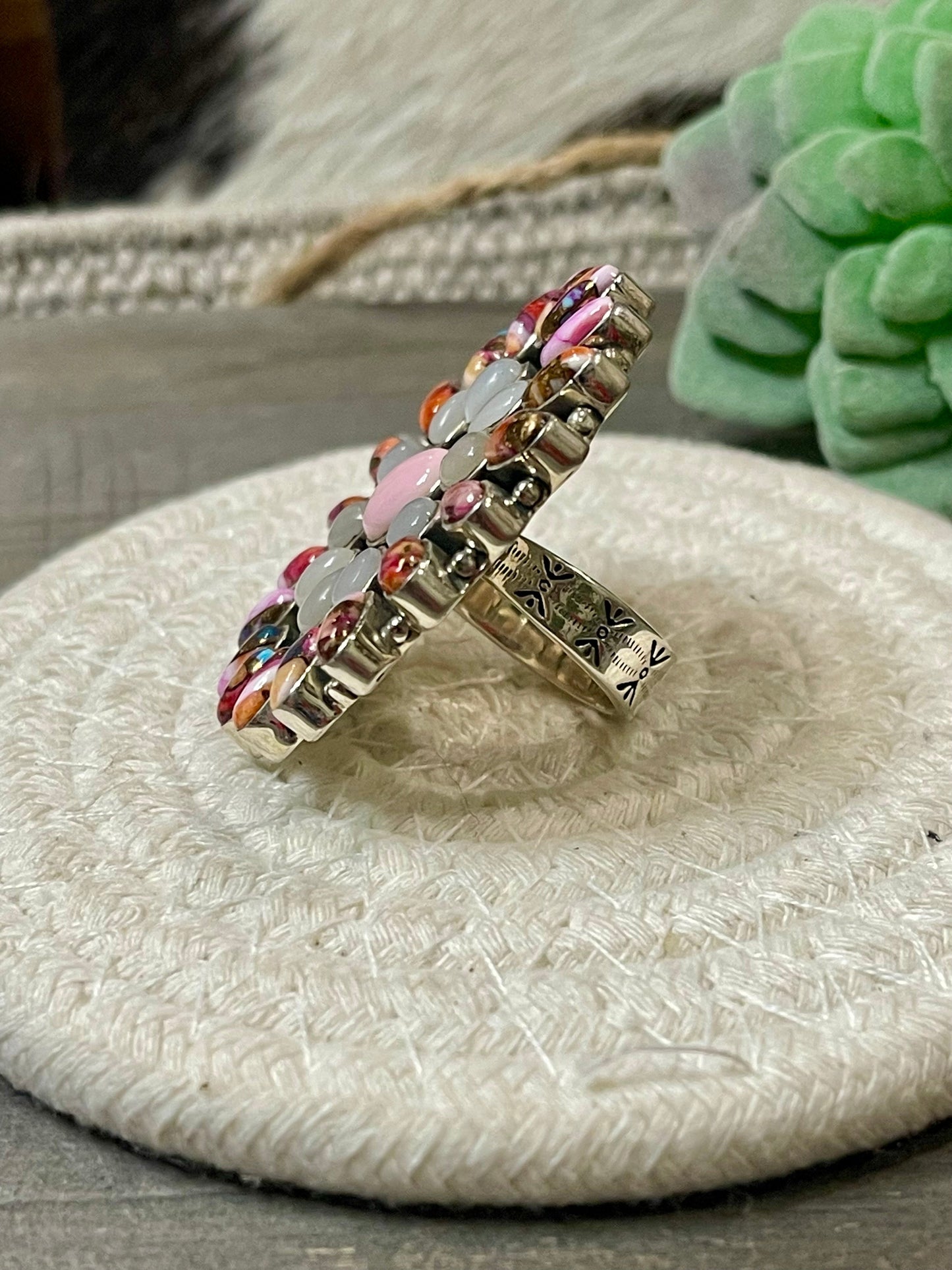 Handmade Multi Stone And Sterling Silver Cluster Adjustable Ring