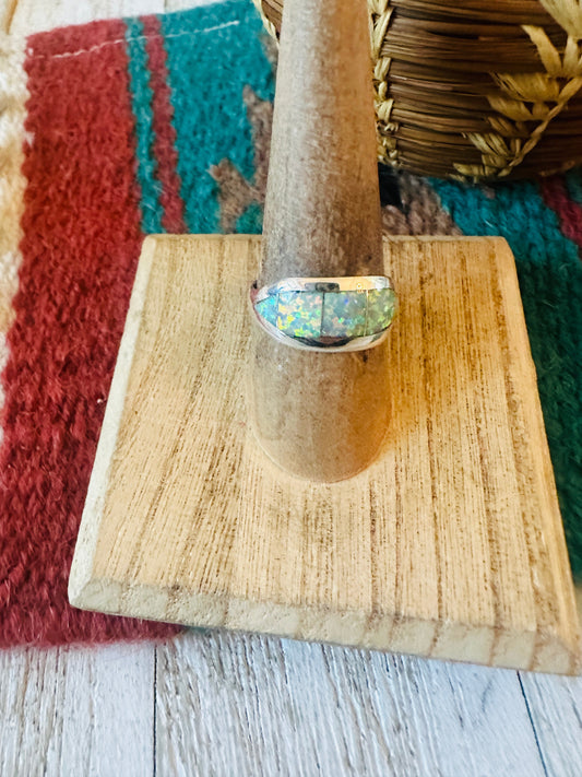 Handcrafted Sterling Silver & Opal Inlay Band Ring