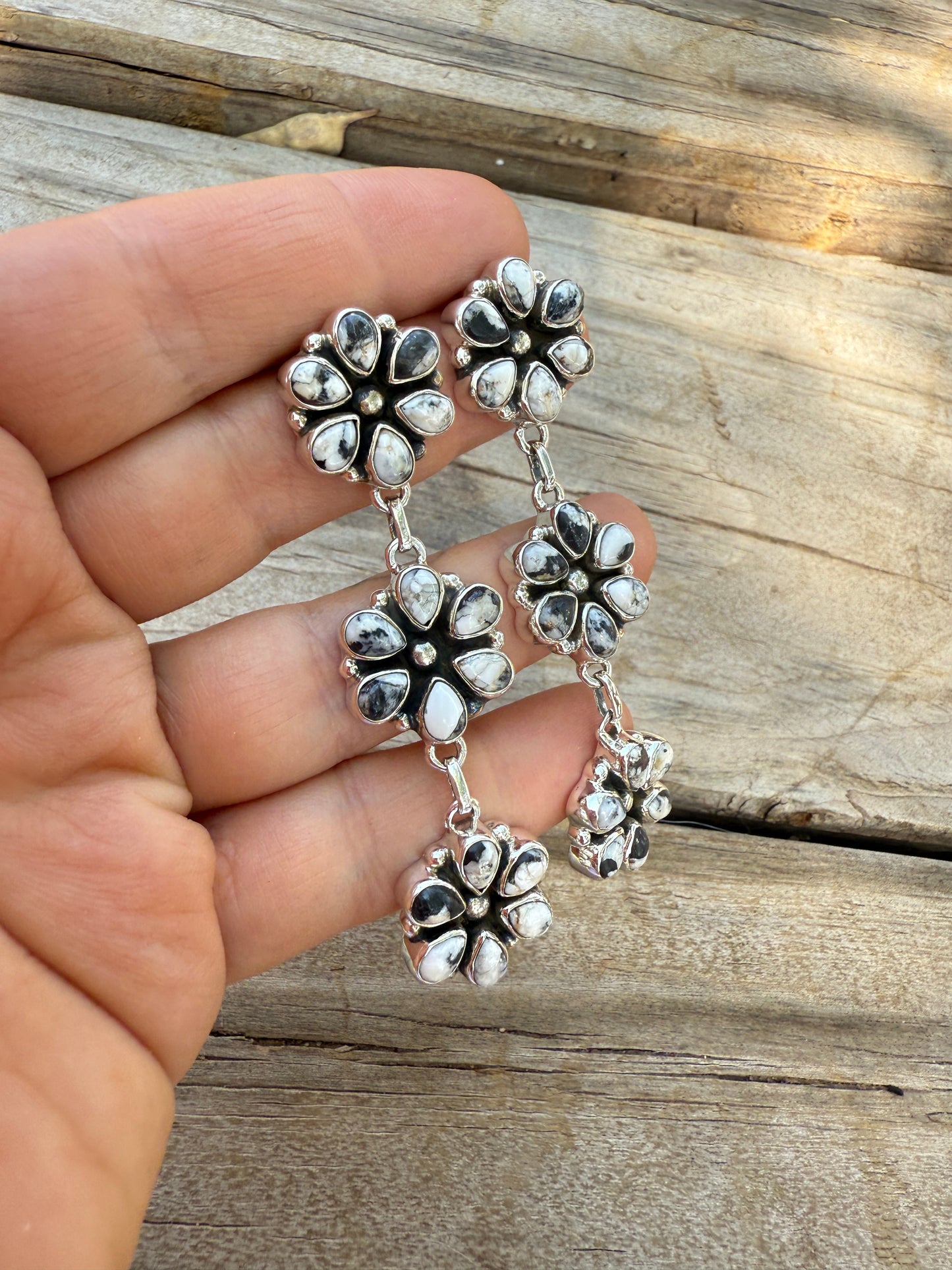 Handmade White Buffalo & Sterling Silver Post Dangle Earrings
