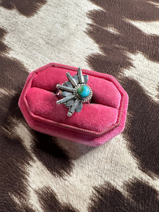 Beautiful Handmade Sonoran Mountain Turquoise And Sterling Silver Adjustable Crescent Ring