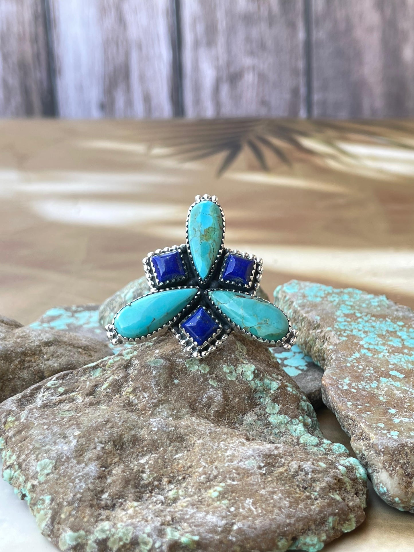 Handmade Sterling Silver Lapis, Turquoise Adjustable Ring