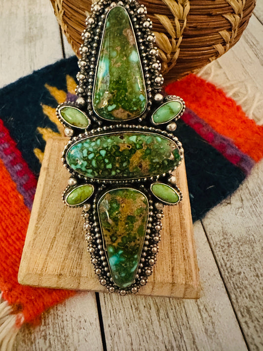 Handcrafted Sonoran Gold Turquoise & Sterling Silver Adjustable Ring