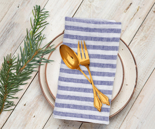 Smooth Linen Napkins - Amalfi Stripe Napkins Set of 4