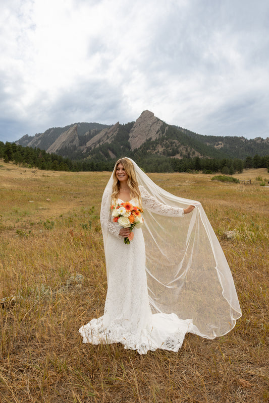 The Cori Gown – Long Sleeve Lace Western Wedding Dress with Open Back & Plunge Neckline