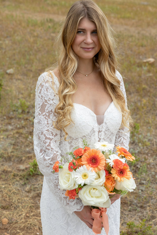 The Cori Gown – Long Sleeve Lace Western Wedding Dress with Open Back & Plunge Neckline
