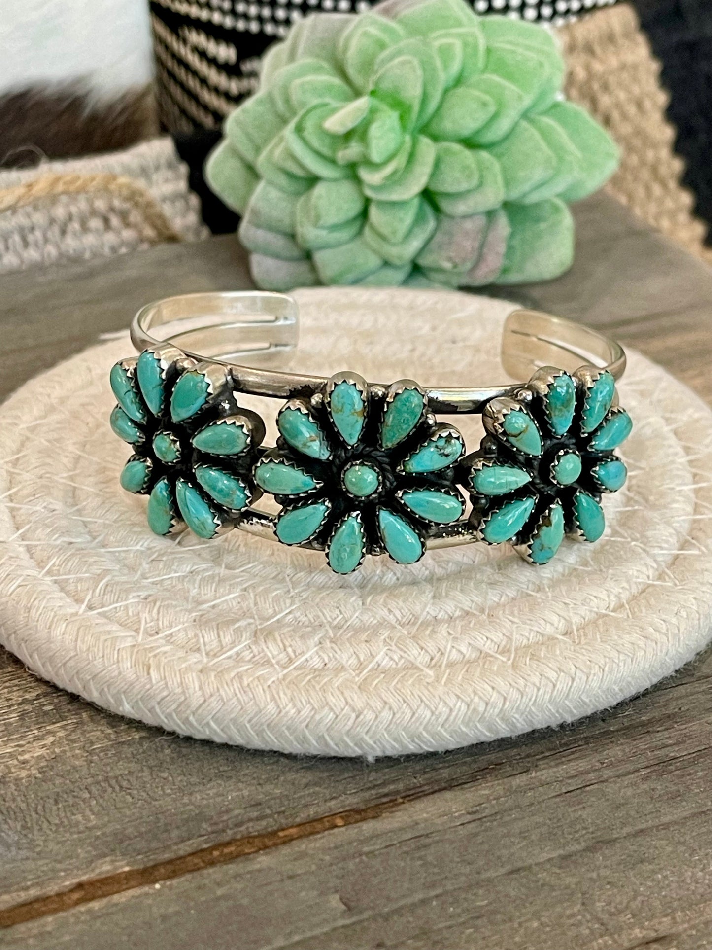 Handmade Sterling Silver & Turquoise Cluster Cuff Bracelet