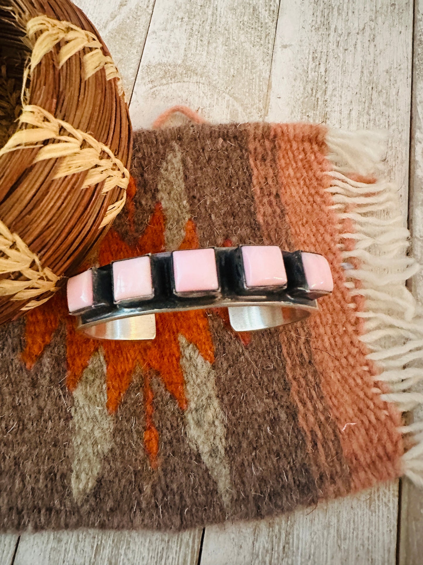 Handcrafted Sterling Silver & Queen Pink Conch Cuff Bracelet by Chimney Butte