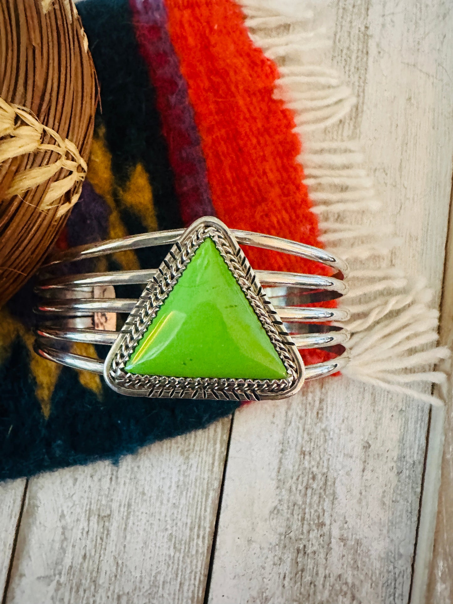 Handcrafted Gaspeite & Sterling Silver Cuff Bracelet