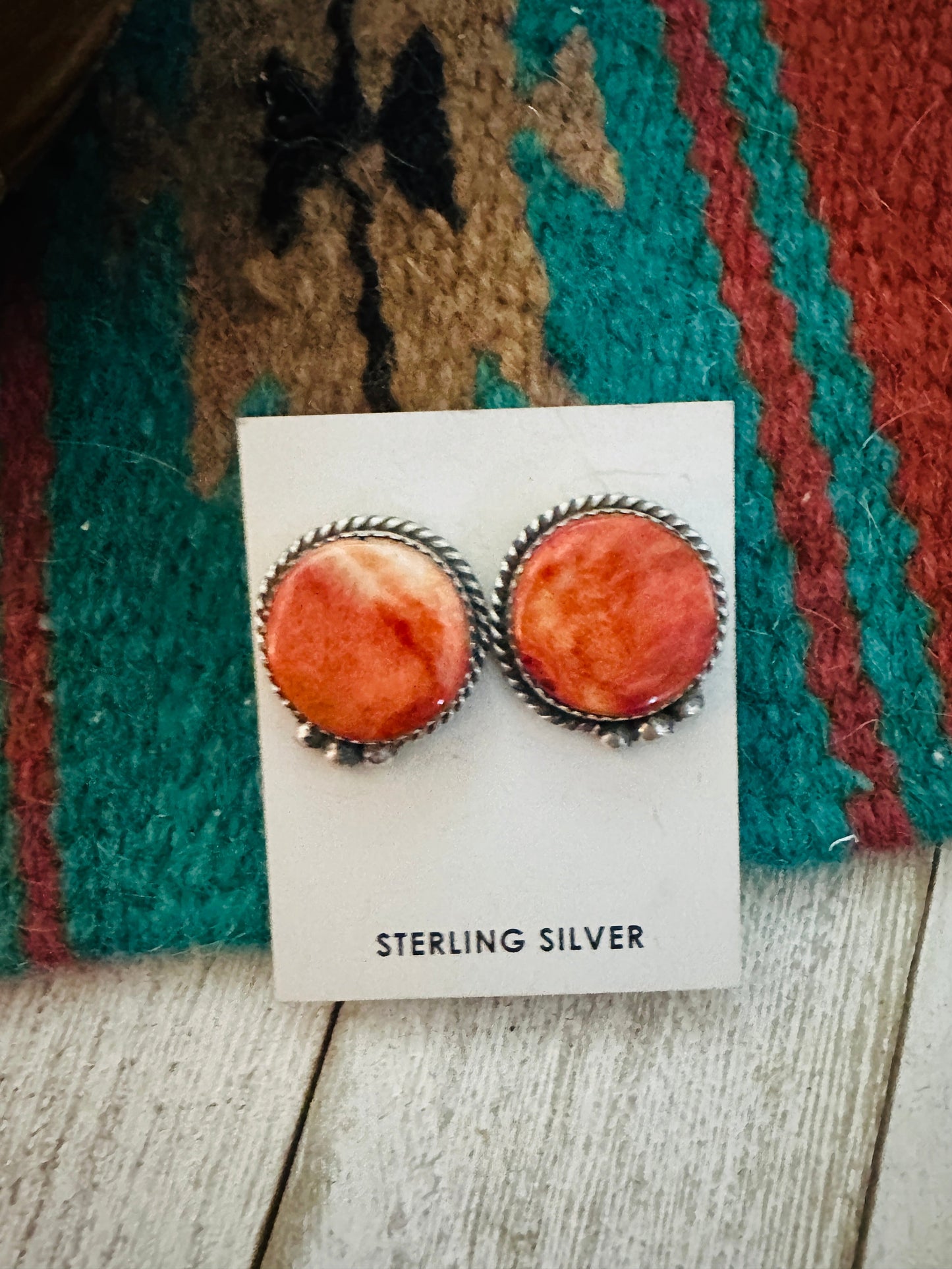 Navajo Sterling Silver & Spiny Oyster Post Earrings