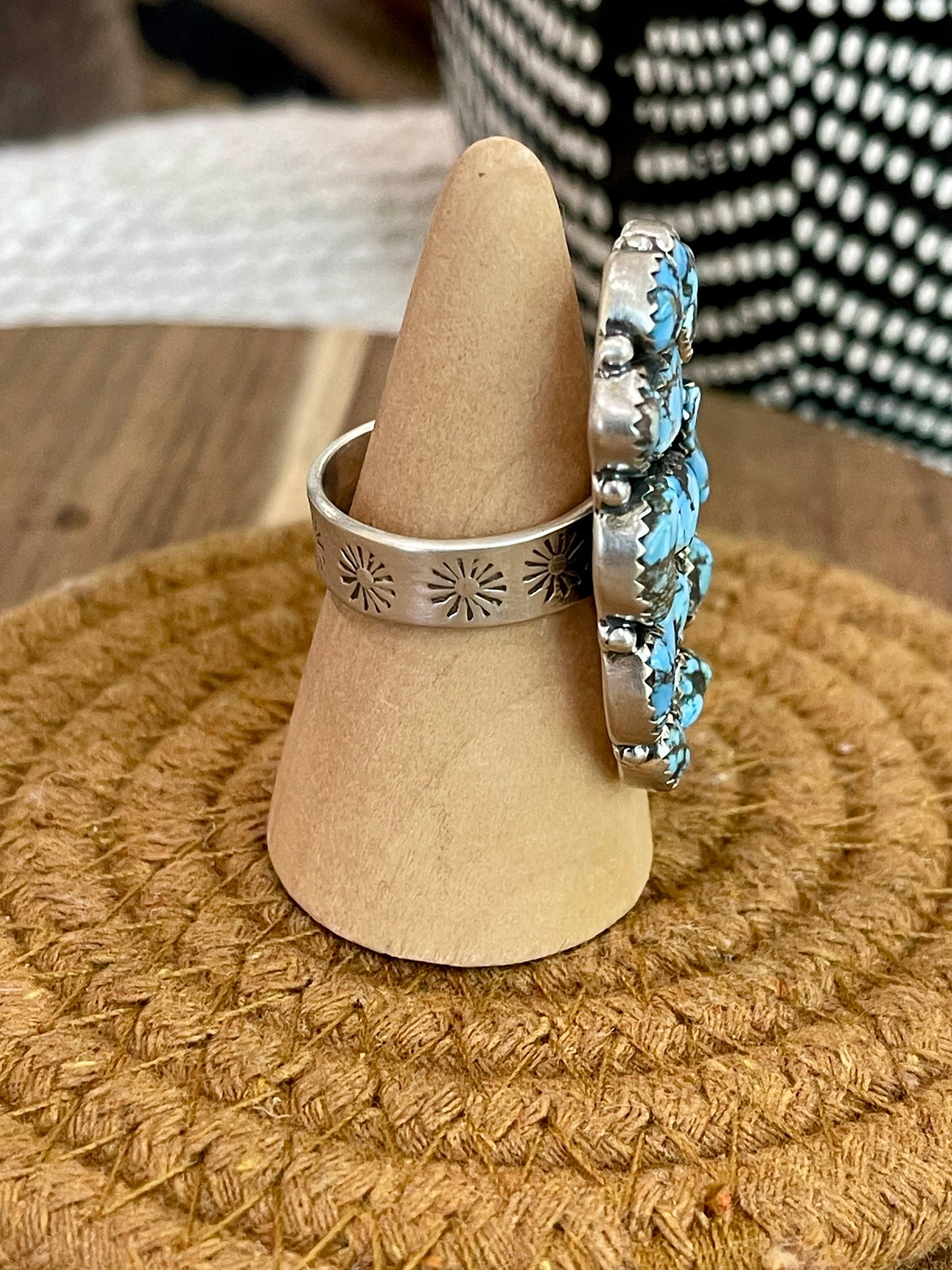 Gorgeous Handmade Sterling Silver & Golden Hills Turquoise Adjustable Cluster Ring
