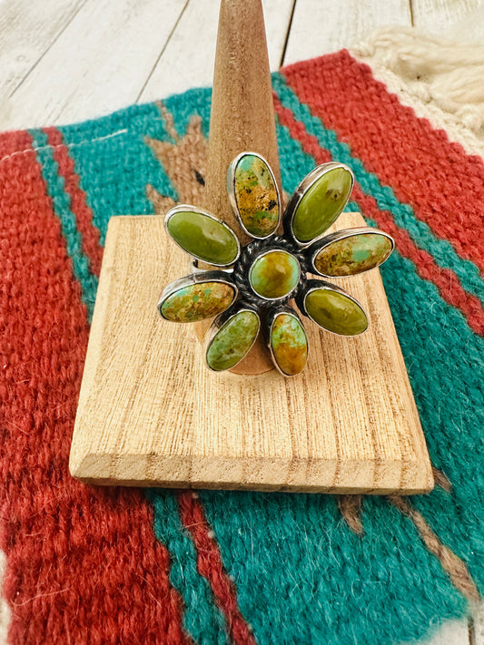Handcrafted Sterling Silver & Turquoise Adjustable Flower Ring