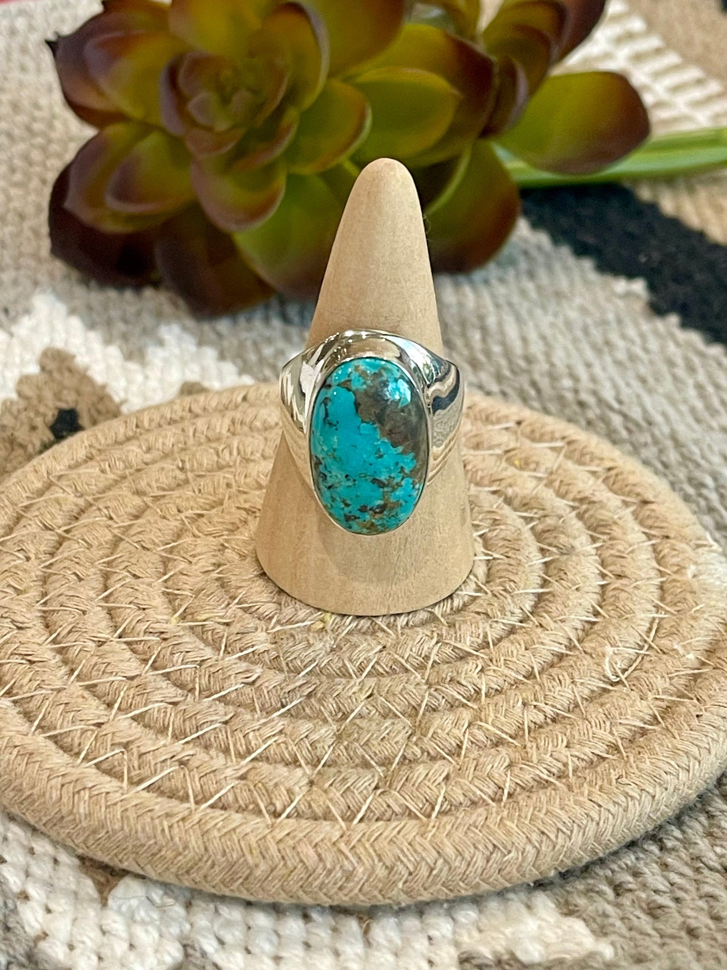 Handcrafted Turquoise & Sterling Silver Ring Size 11