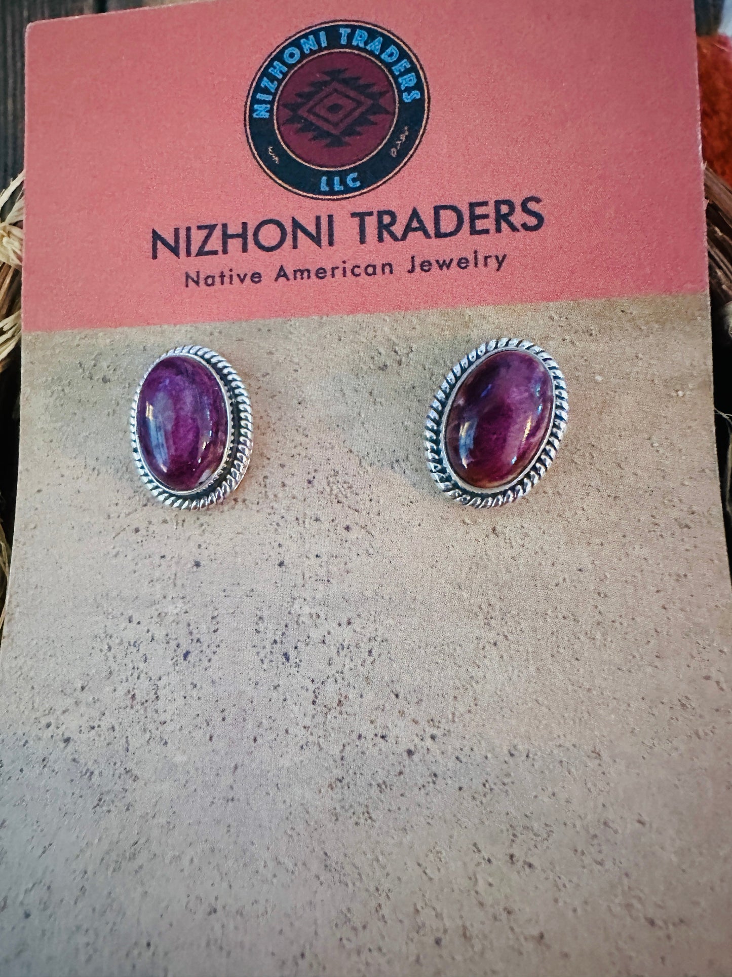 Handcrafted Purple Spiny & Sterling Silver Stud Earrings