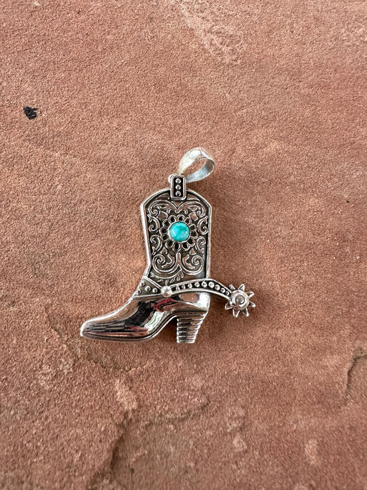 Beautiful Handmade Sterling Silver & Turquoise Boot pendant