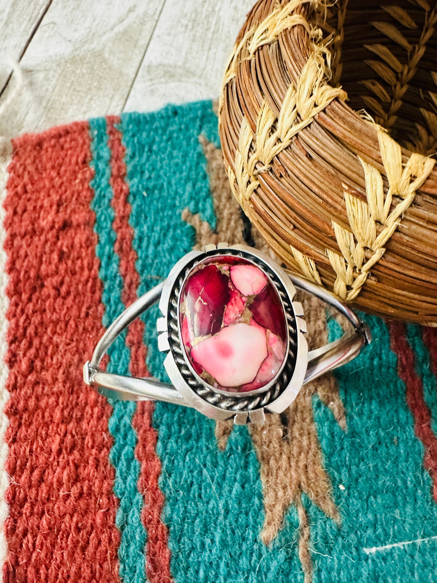 Handcrafted Sterling Silver & Rose Dahlia Cuff Bracelet