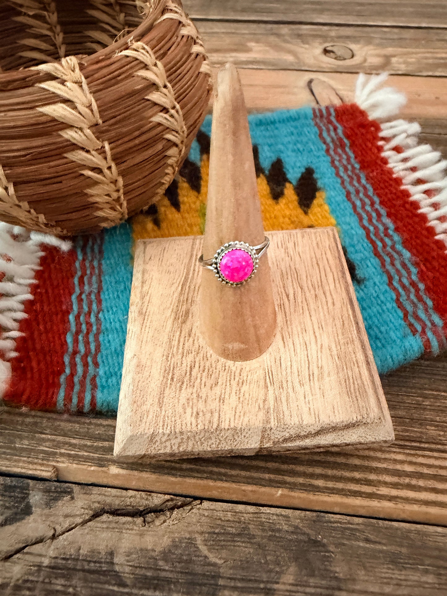 Handcrafted Hot Pink Opal & Sterling Silver Ring
