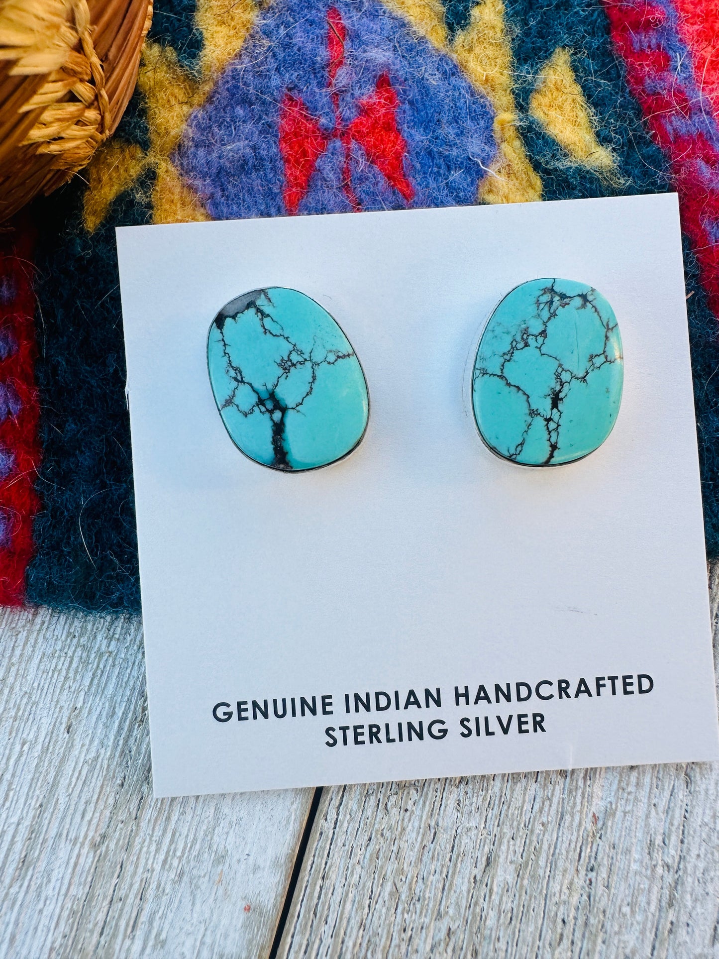 Handcrafted Kingman Web Turquoise & Sterling Silver Post Earrings