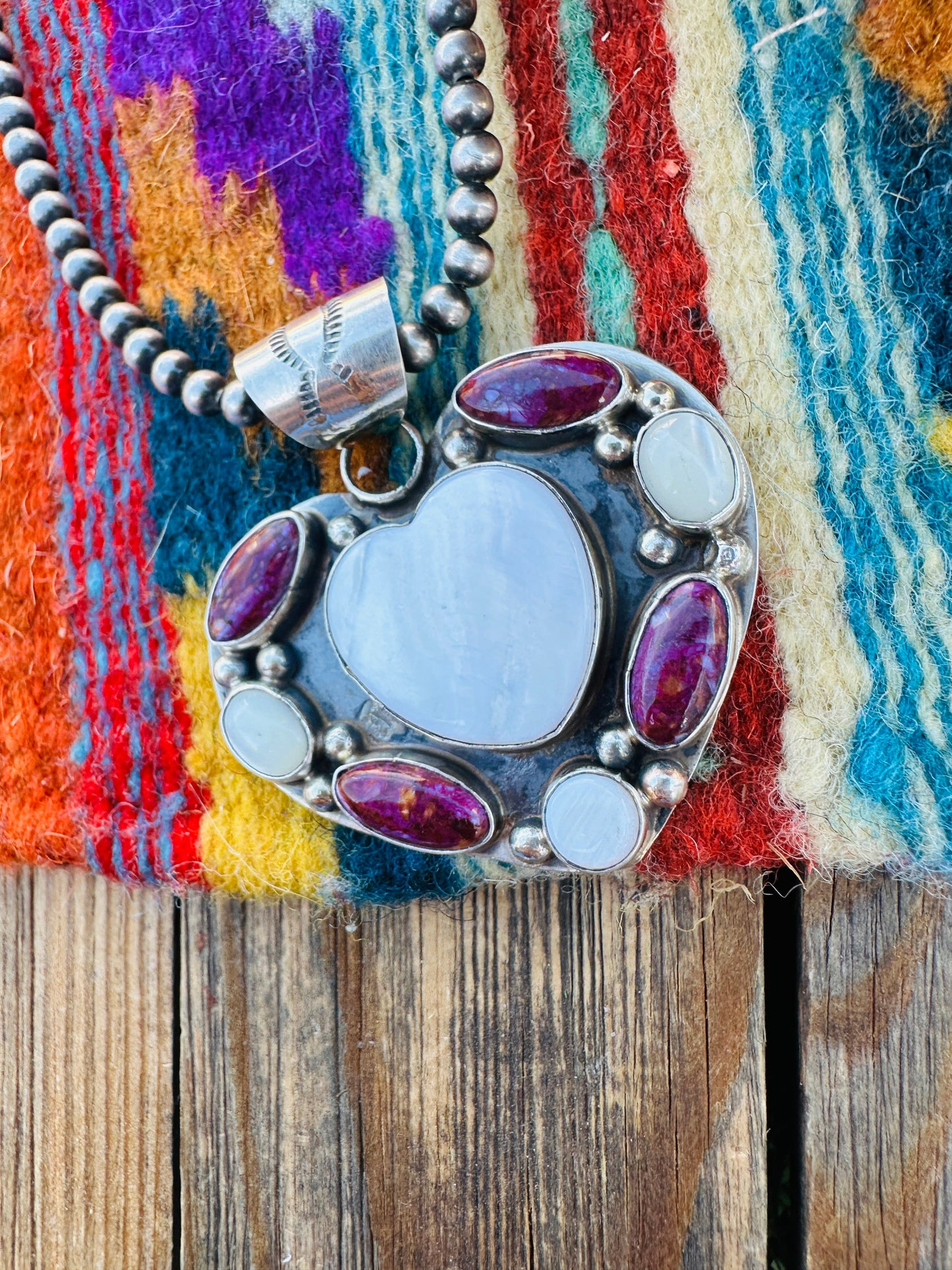 Handcrafted Mother of Pearl, Spiny & Sterling Silver Heart Pendant by Jacqueline Silver