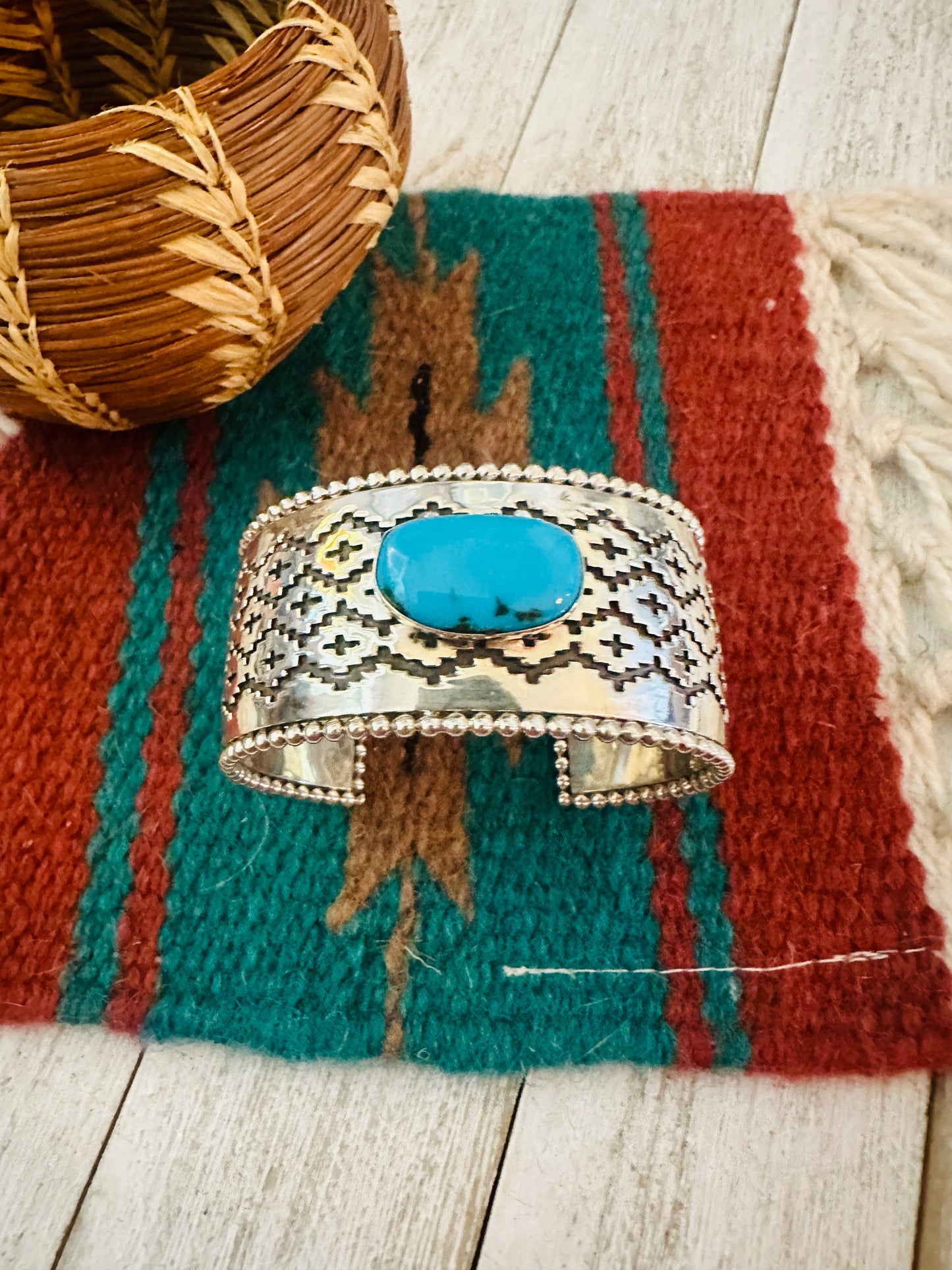 Handcrafted Sterling Silver & Kingman Turquoise Cuff Bracelet