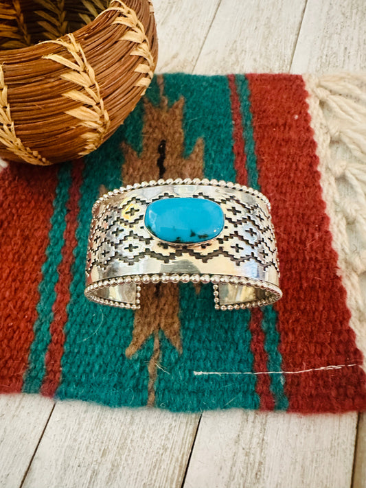 Handcrafted Sterling Silver & Kingman Turquoise Cuff Bracelet