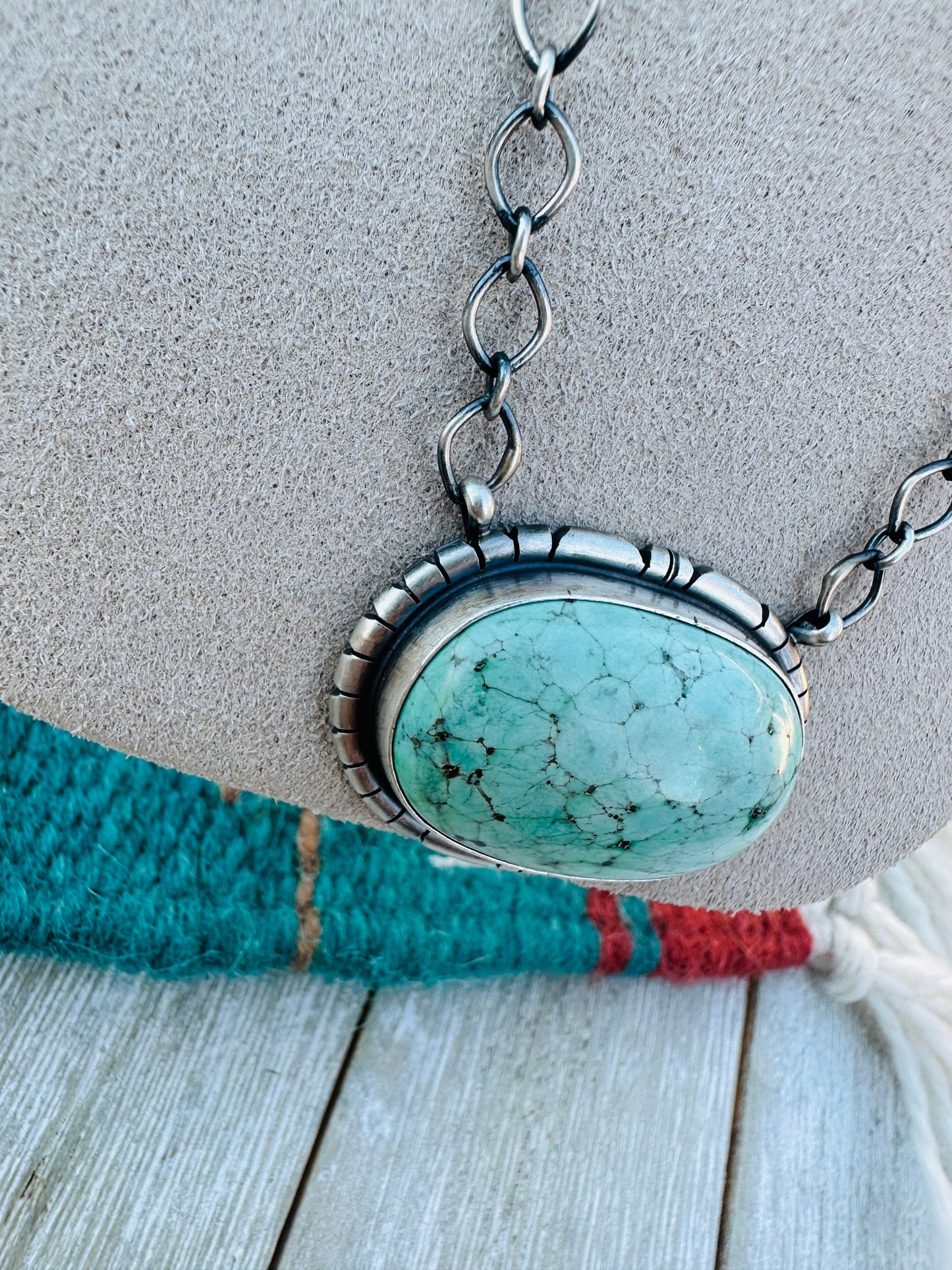 Handcrafted Sterling Silver 18” Link Chain & Turquoise Necklace