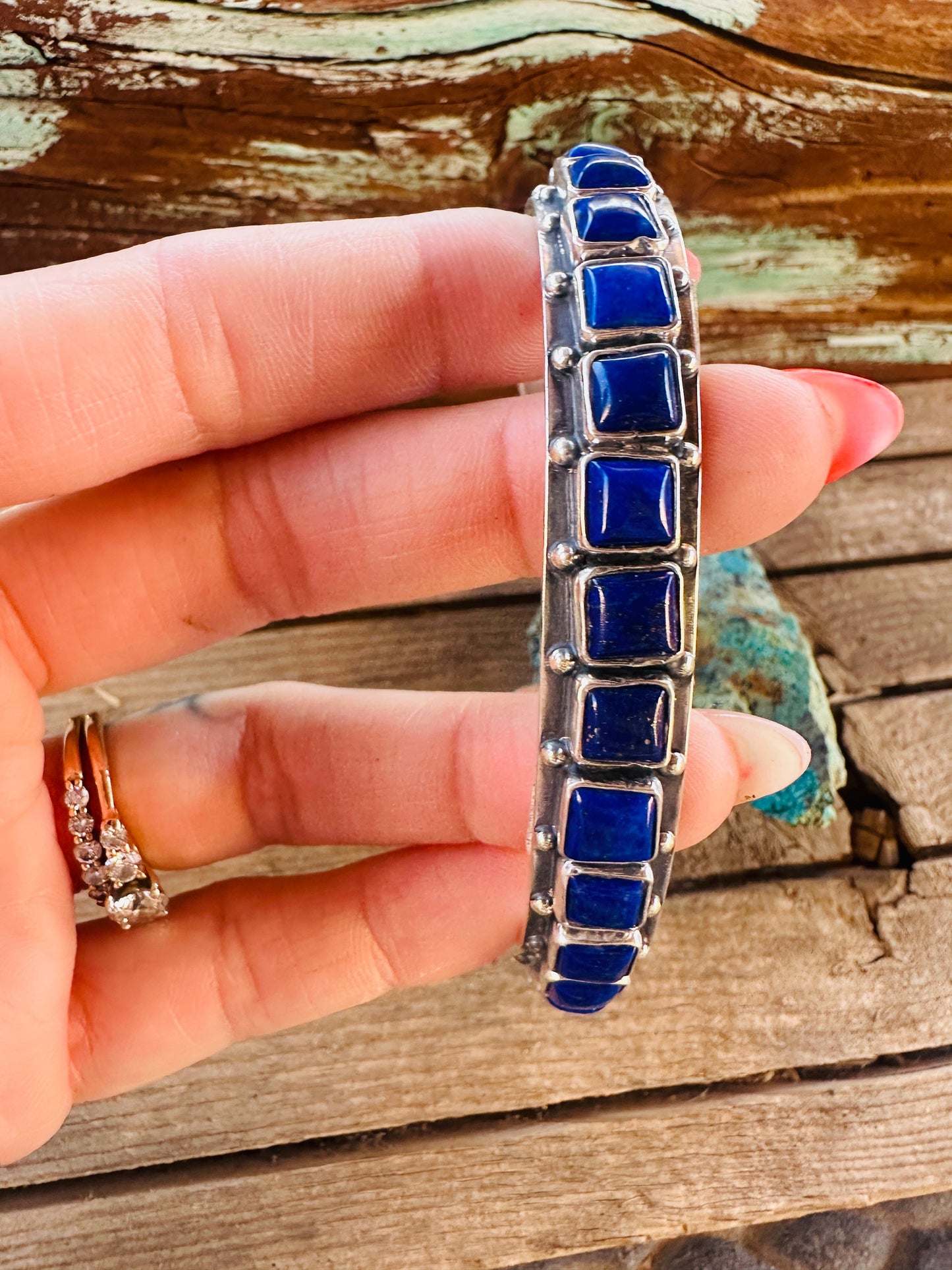 Handcrafted Sterling Silver and Lapis Cuff Bracelet by Federico Jimenez