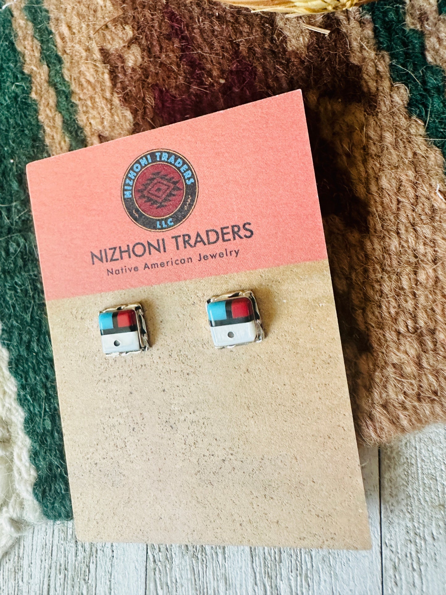 Handcrafted Sun Face Multi Stone & Sterling Silver Inlay Stud Earrings