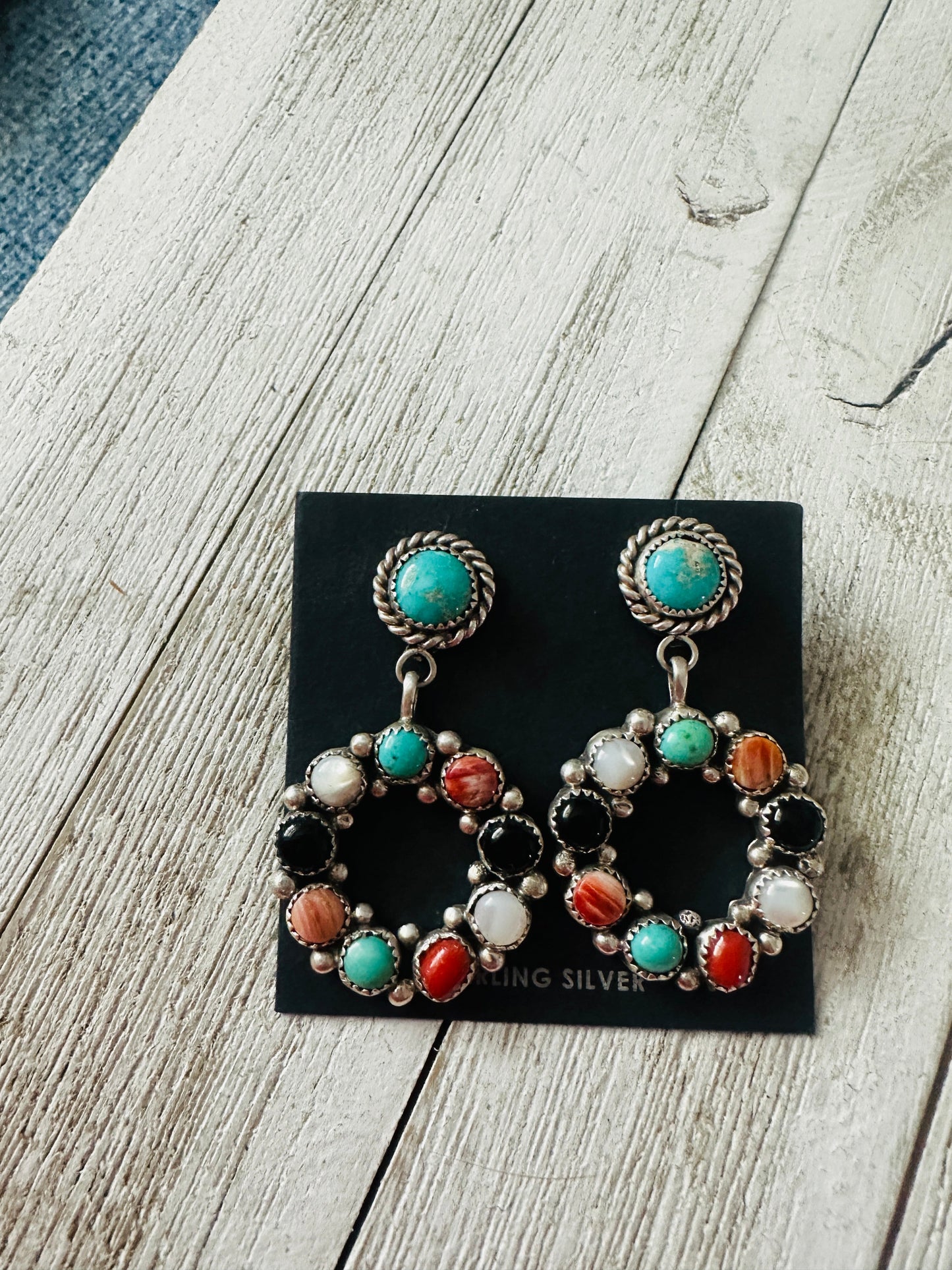Handcrafted Sterling Silver & Multi Stone Dangle Earrings