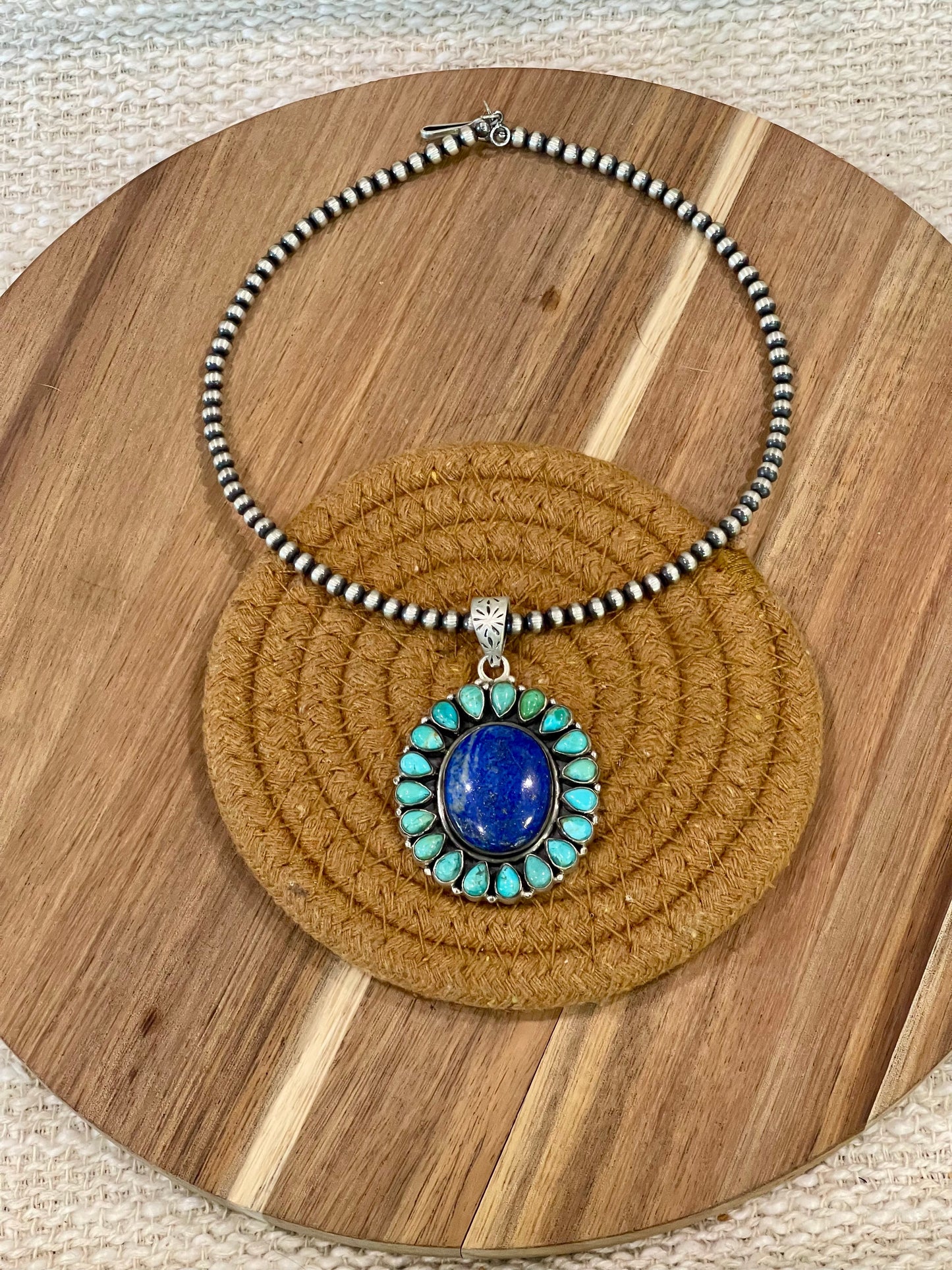 Handcrafted Sterling Silver, Lapis & Kingman Turquoise Cluster Pendant