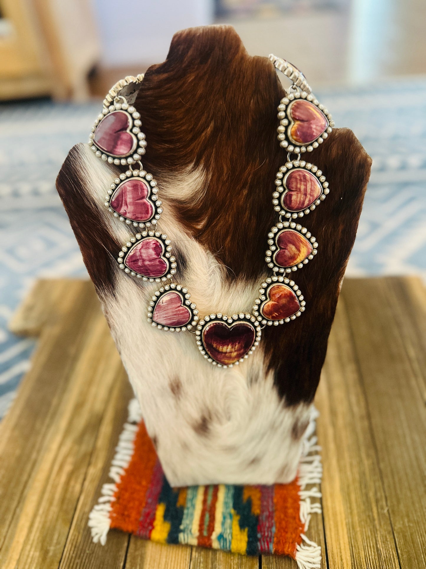Handcrafted Purple Spiny, Mother of Pearl & Sterling Silver Heart Necklace by Federico Jimenez